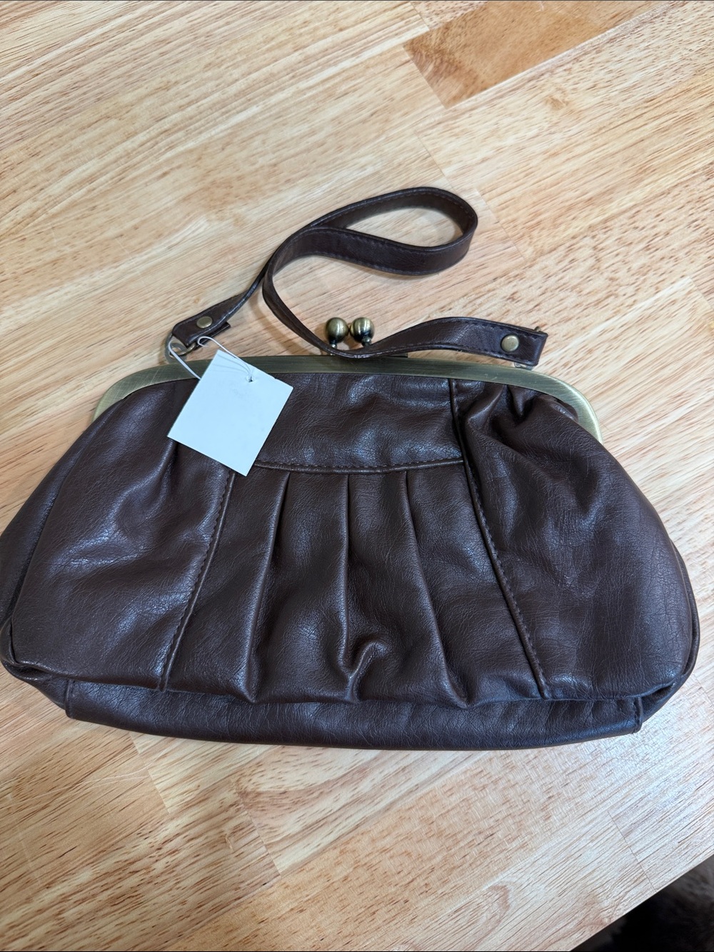 Women's Brown Leather Wristlet Clutch